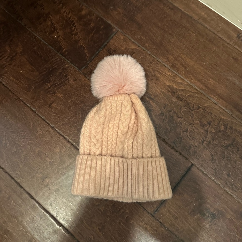 Tasha Pink Cable Knit Kids Beanie with Pom-Pom